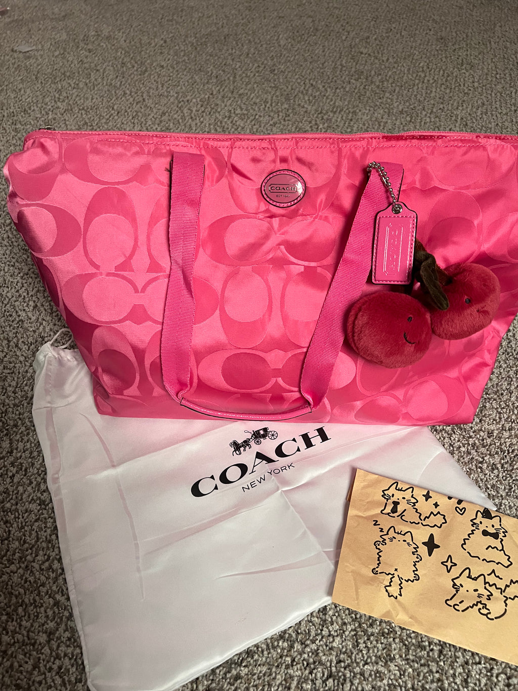 Coach Pink Nylon Weekender Tote Bag