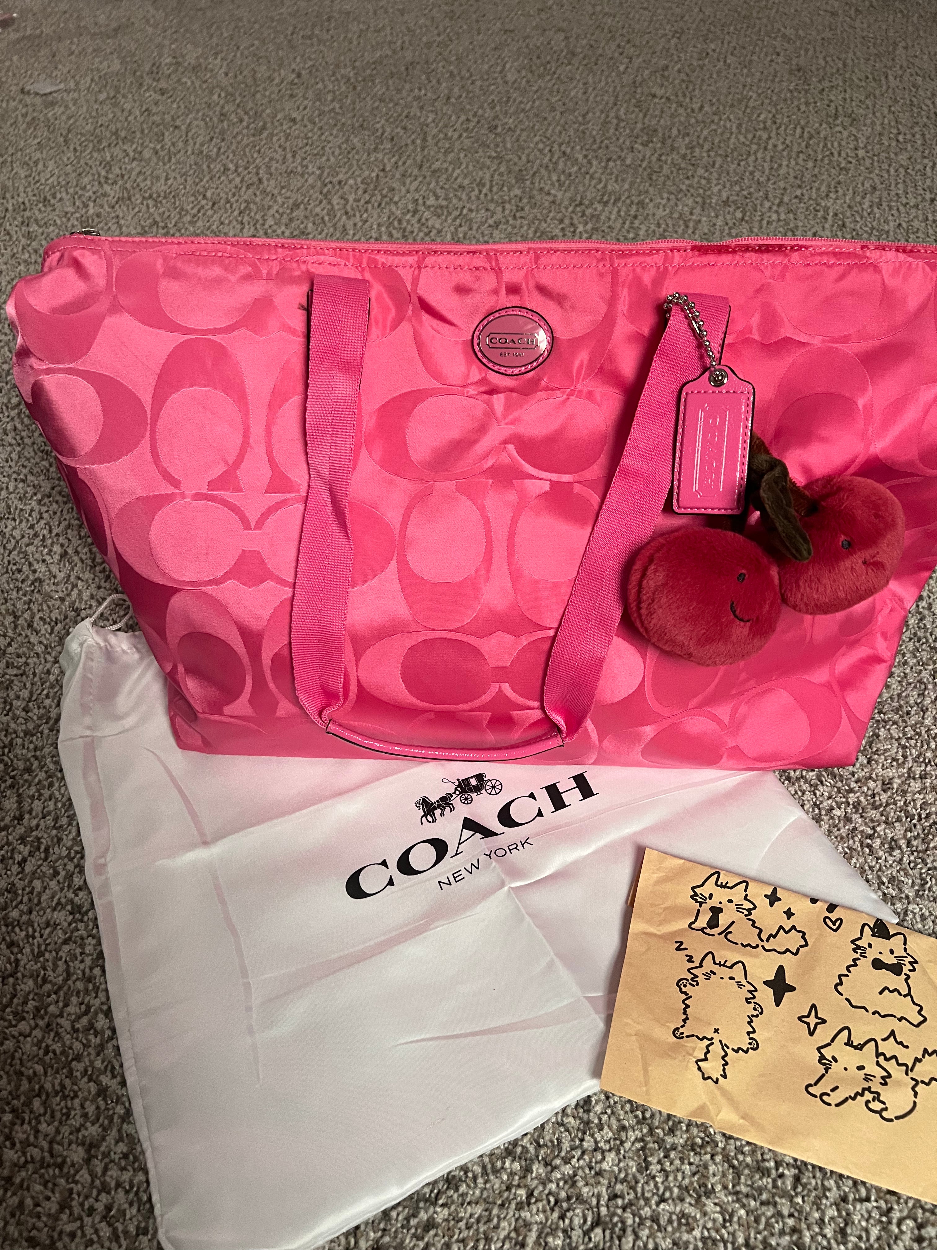 Coach Pink Nylon Weekender Tote Bag