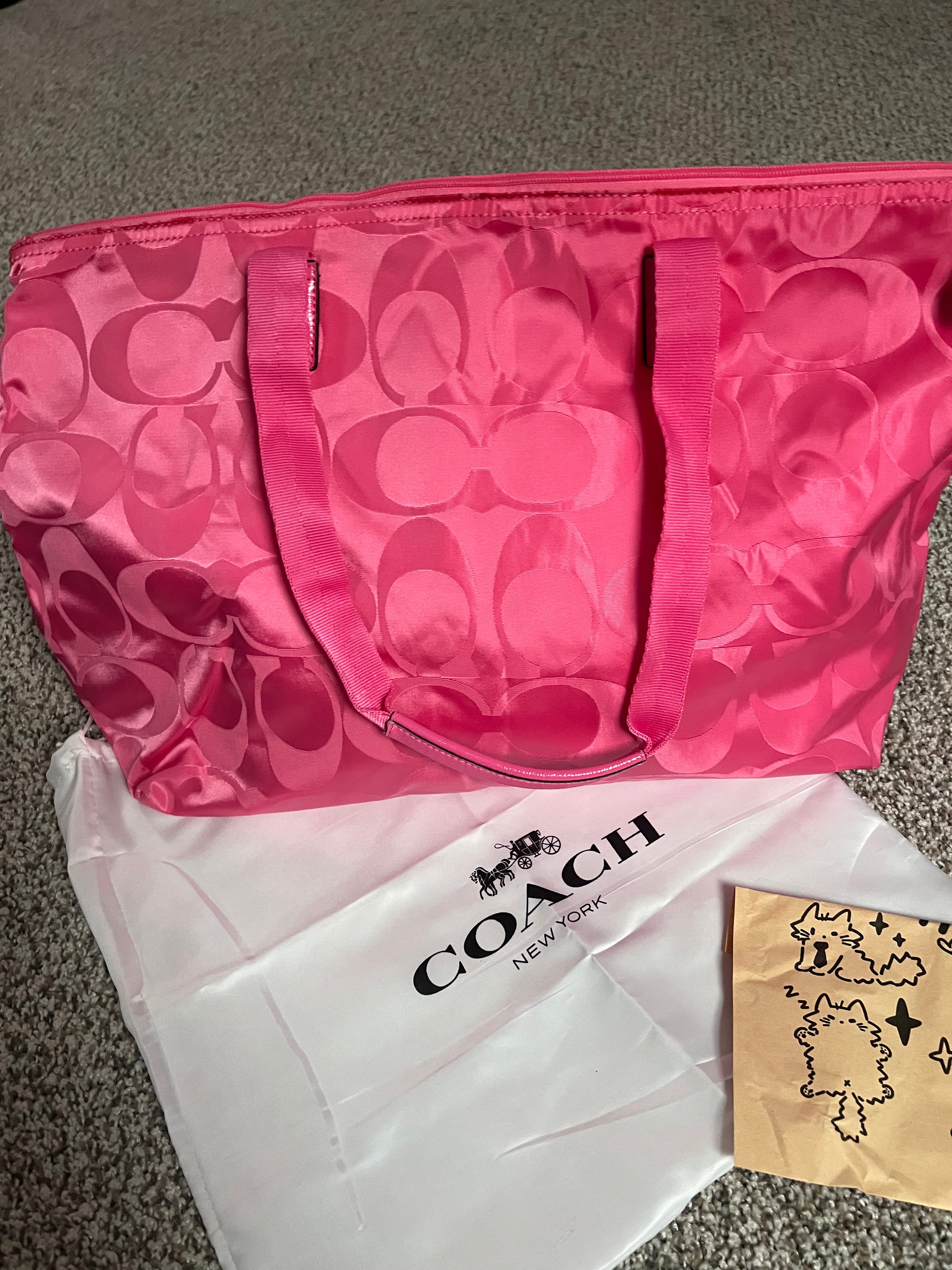 Coach Pink Nylon Weekender Tote Bag