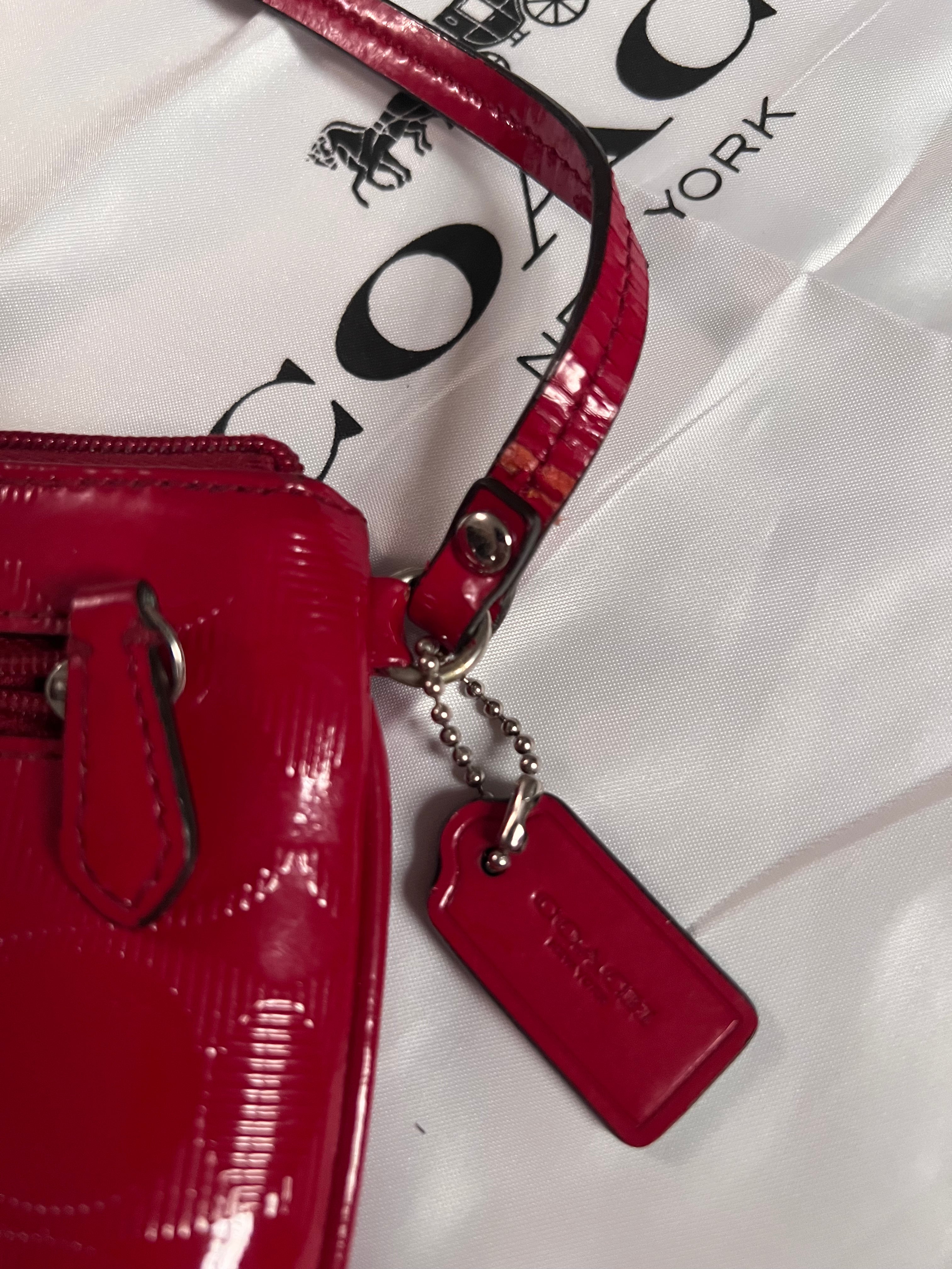 Coach Glossy Embossed Wristlet Patent Leather Red