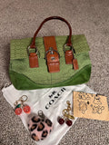 Rare Coach Green Soho Canvas and Suede Flap Bag