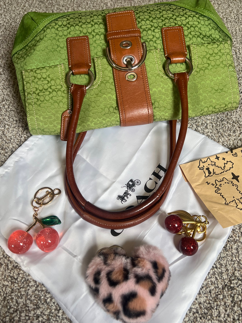 Rare Coach Green Soho Canvas and Suede Flap Bag