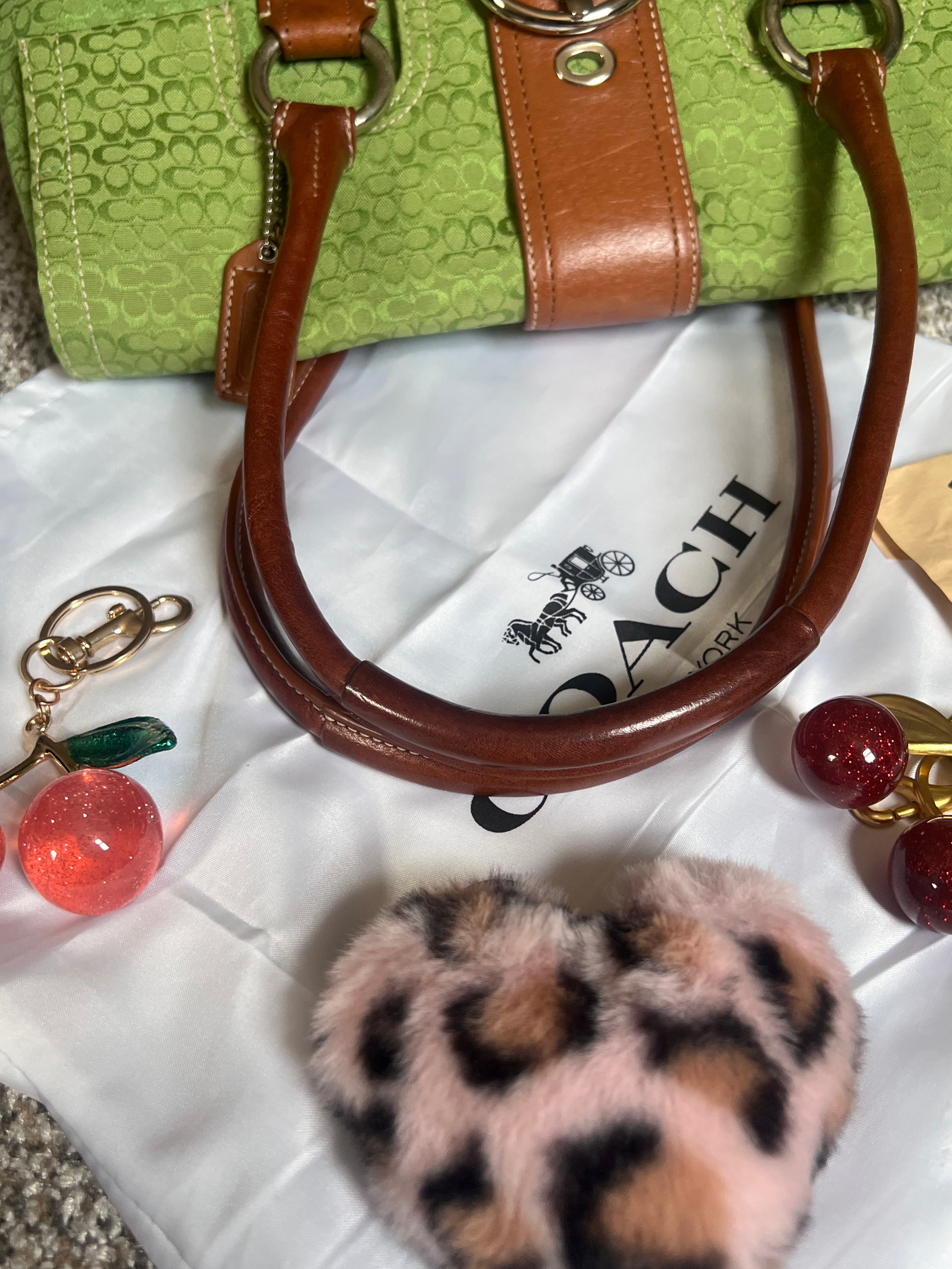 Rare Coach Green Soho Canvas and Suede Flap Bag