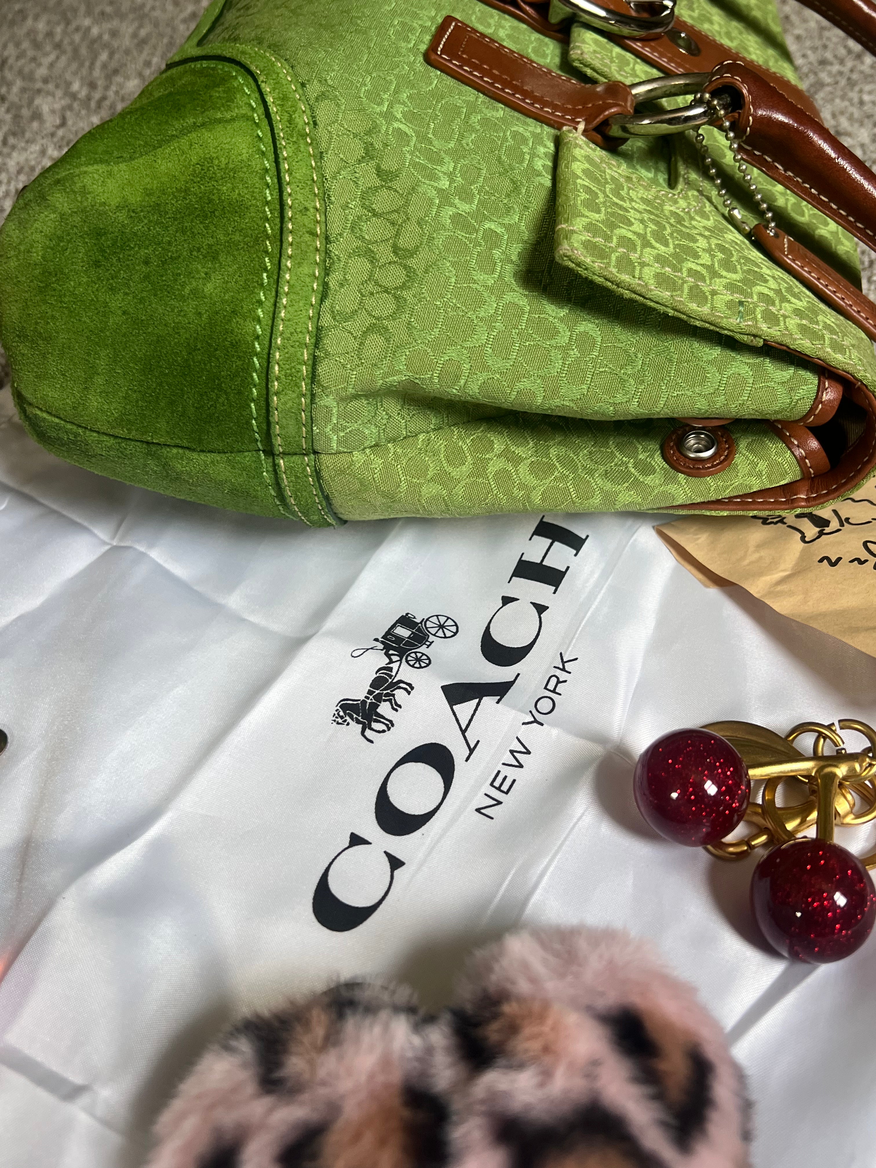 Rare Coach Green Soho Canvas and Suede Flap Bag