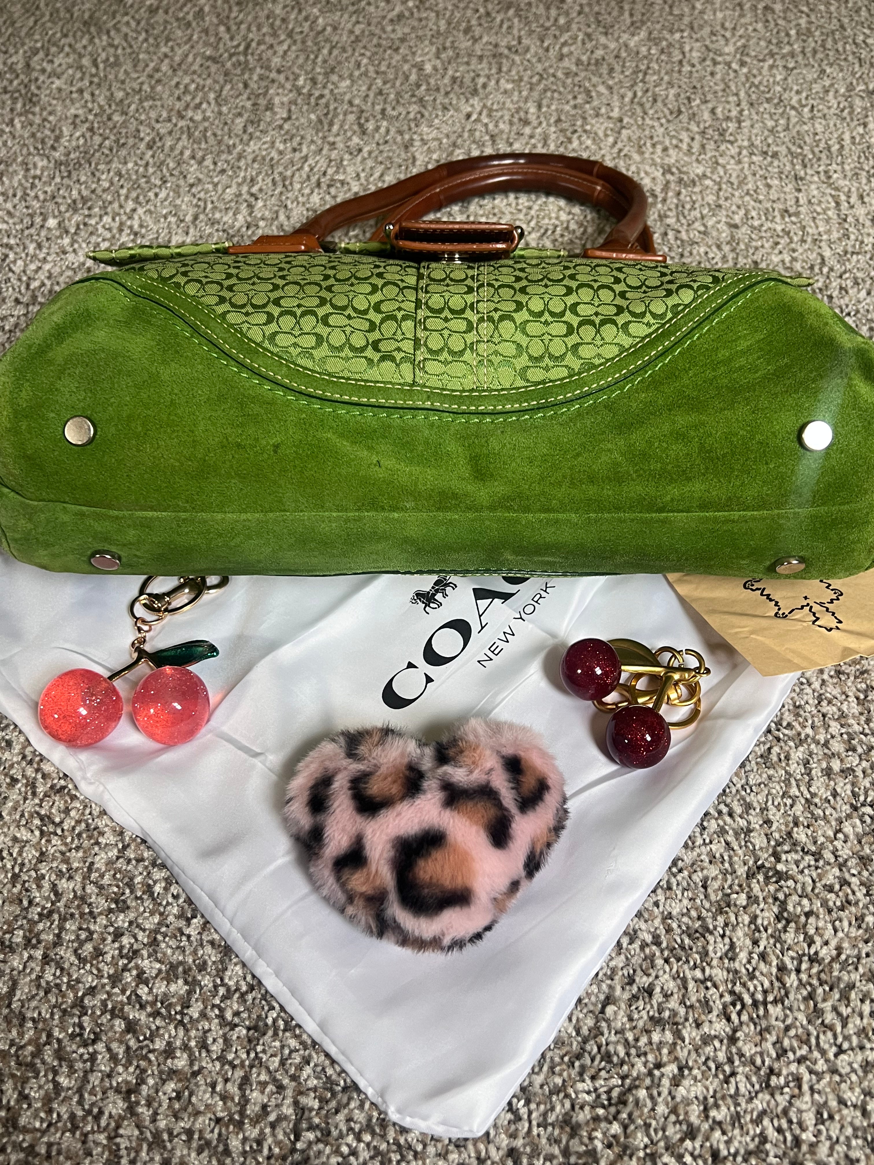Rare Coach Green Soho Canvas and Suede Flap Bag