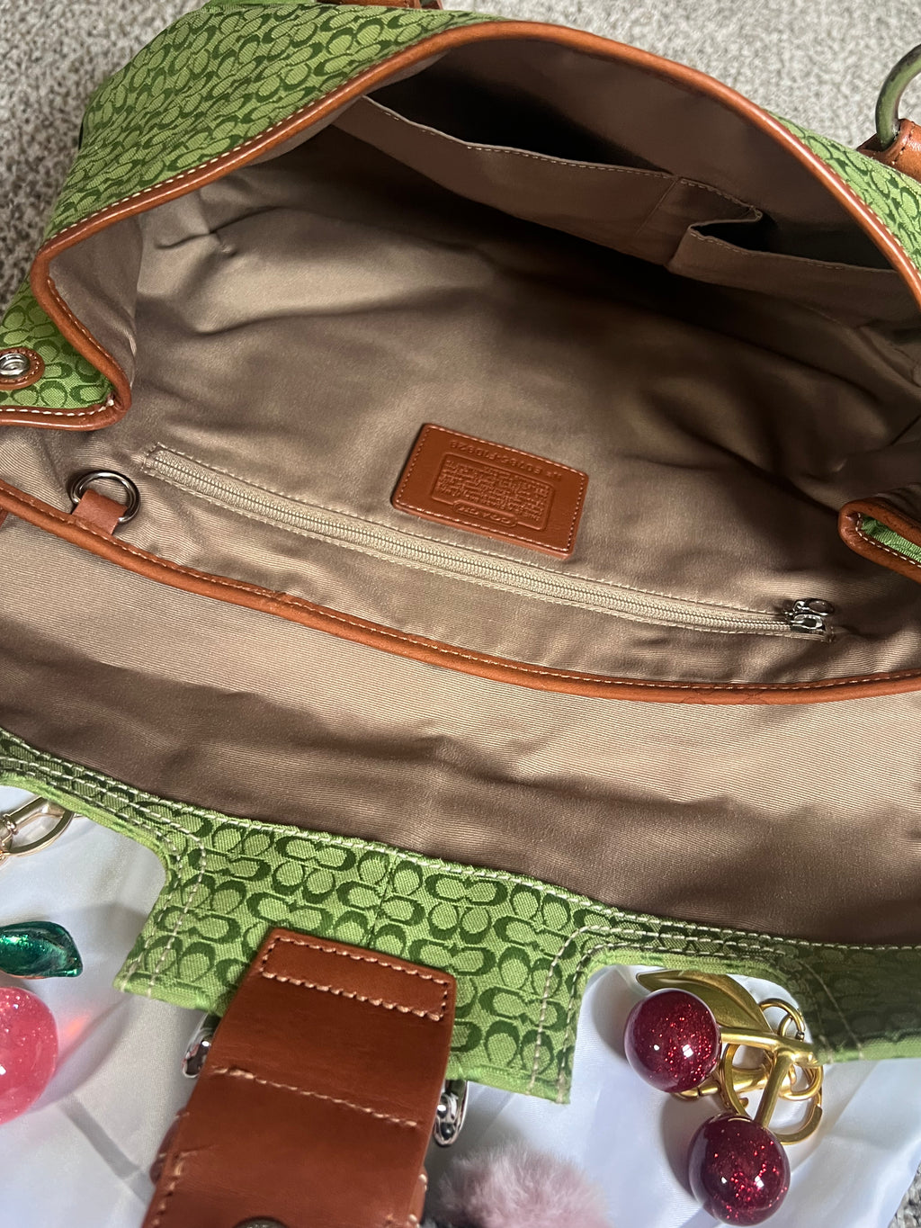 Rare Coach Green Soho Canvas and Suede Flap Bag