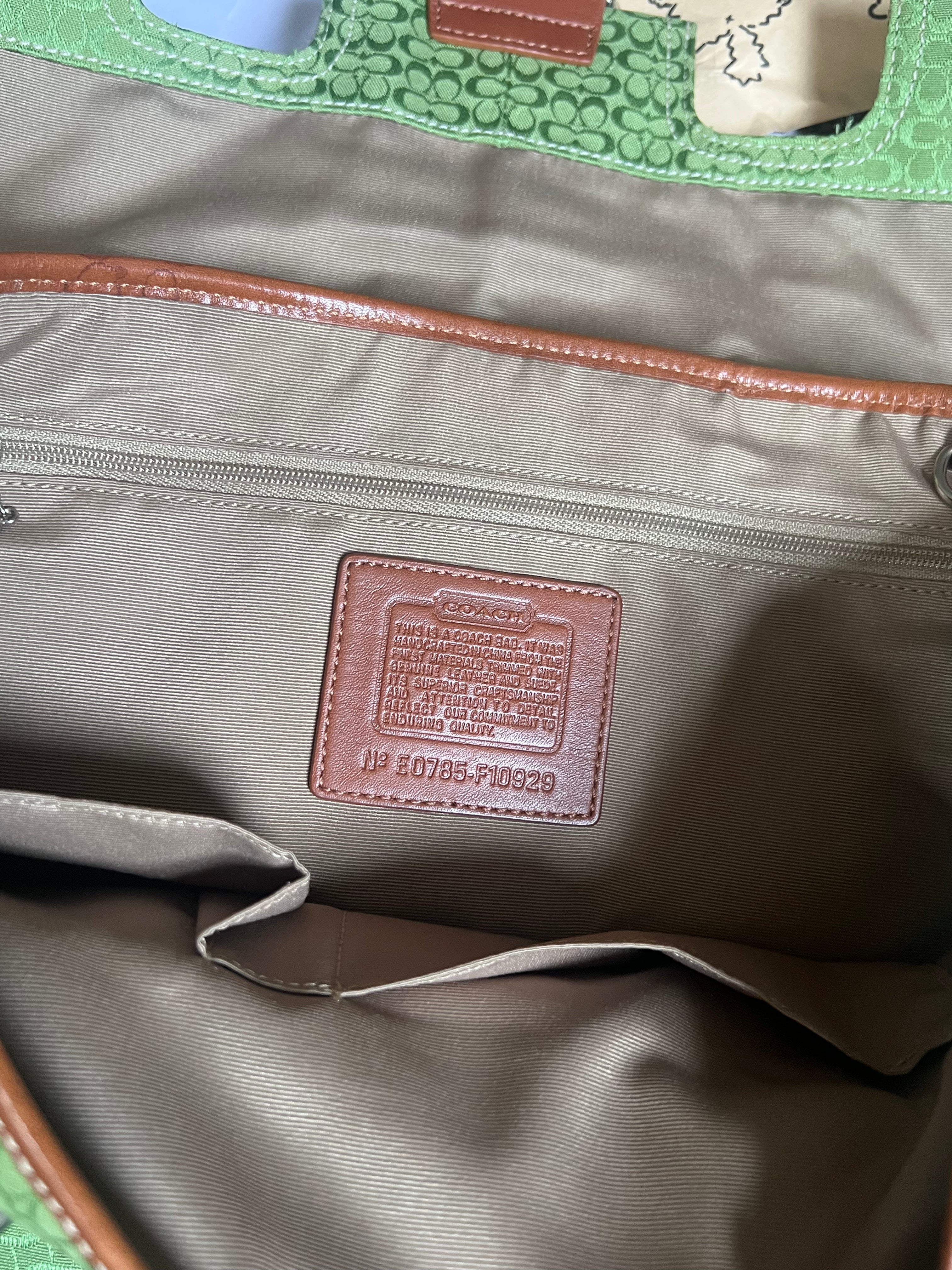 Rare Coach Green Soho Canvas and Suede Flap Bag